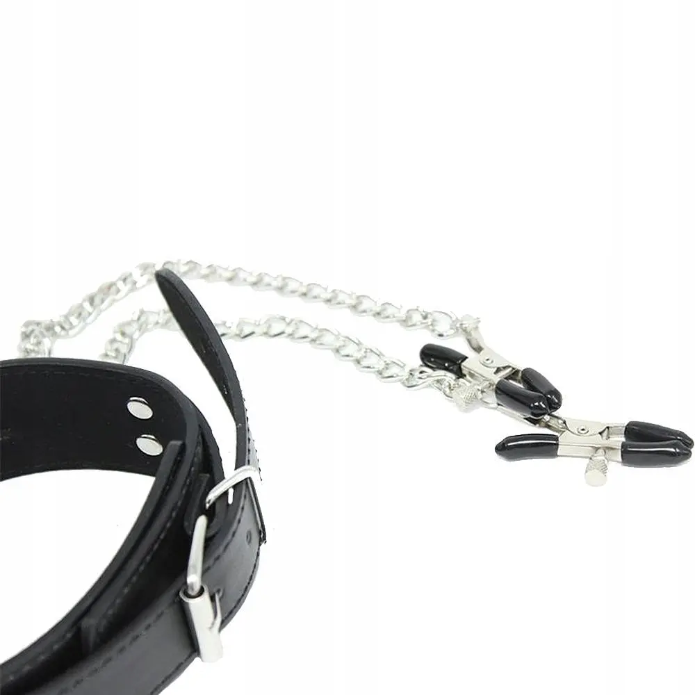 Нашийник із затискачами для сосків Fetish Addict Collar With Nipple Clamps, 51,5 см (чорний) - фото 4