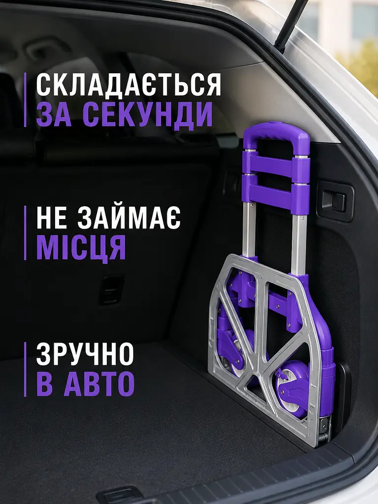 Складний ручний візок до 80 кг алюмінієвий з телескопічною ручкою платформою та гумкою, фіолетовий (49676118) - фото 7