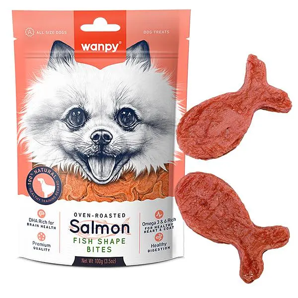 Wanpy Salmon Fish Shape Bites ВАНПІ ШМАТОЧКИ ЛОСОСЯ РИБКИ ласощі для собак, 100 г