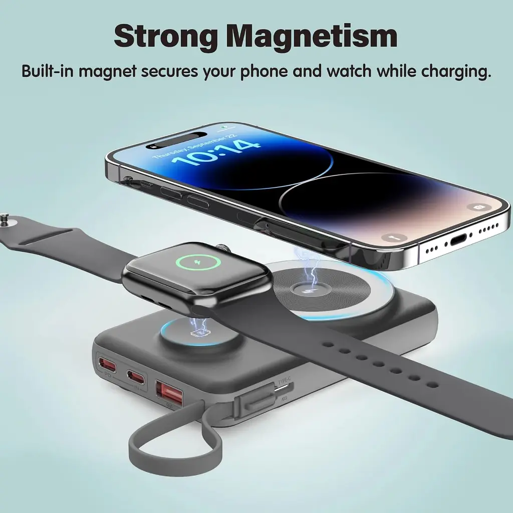 Павербанк Choetech Magnetic Wireless Black 10 000 mAh / 22.5 Вт (B695-BK) - фото 6