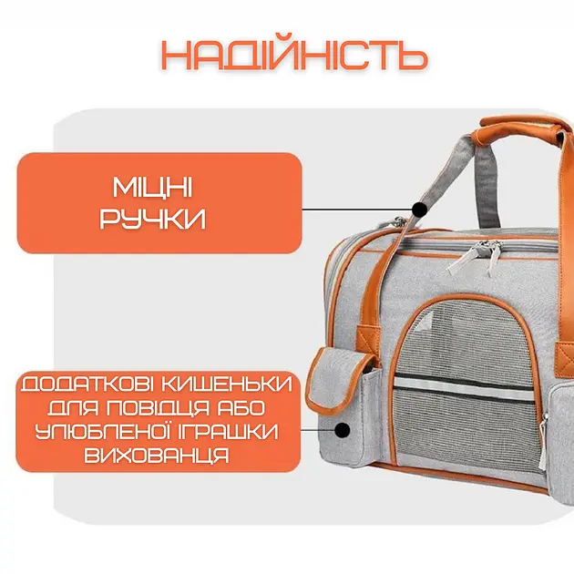 Сумка для перенесення собак та котів Voyager Pet LVGB2305 (сірий+помаранчевий) - фото 6