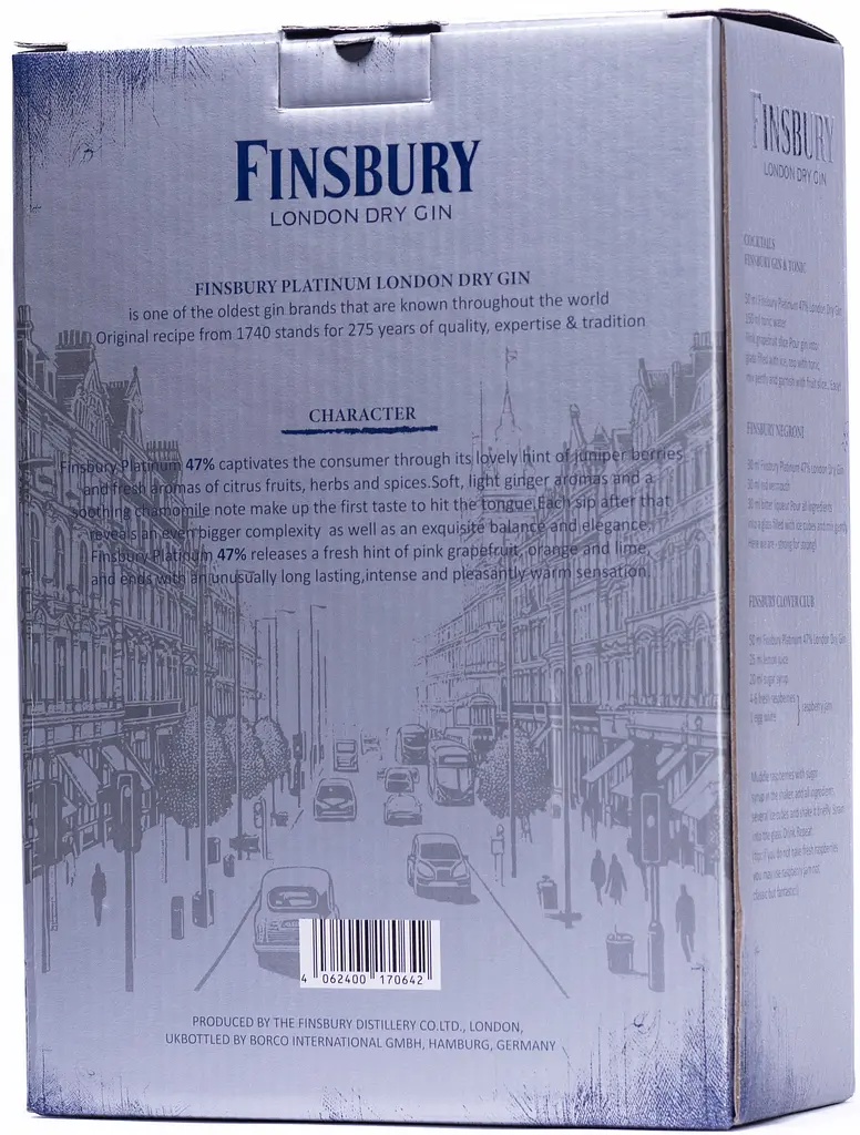 Набір джин Finsbury Platinum 47% 0.7 л + склянка 380 мл - фото 4