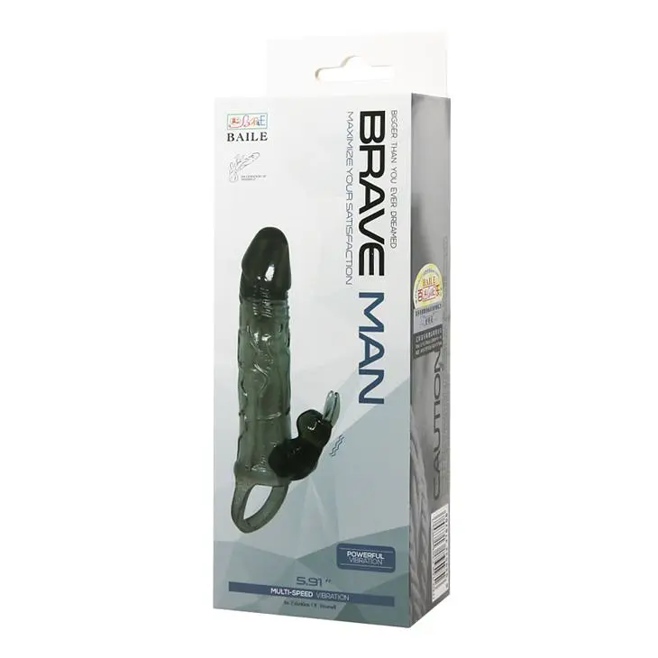 Вібронасадка на член зі стимулятором клітора Baile LyBaile Brave Men Vibro Penis Sleeve Black With Bunny, 16.4х3.7 см (чорний) - фото 10
