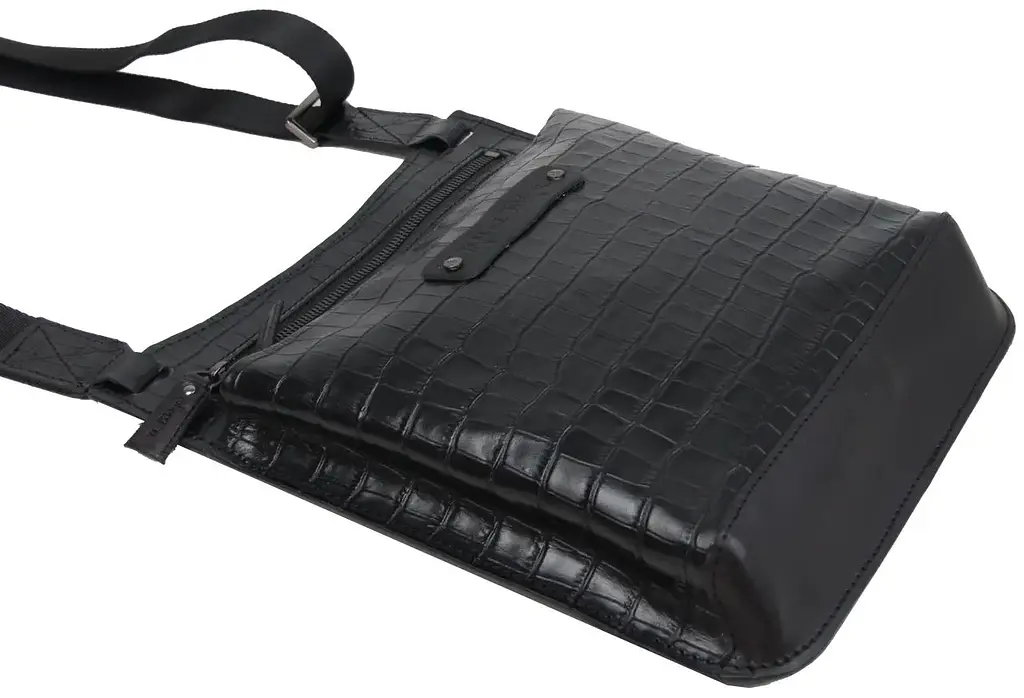 Чоловіча шкіряна сумка Mykhail Ikhtyar 24х26х3 см Чорний (45041 croco black) - фото 5