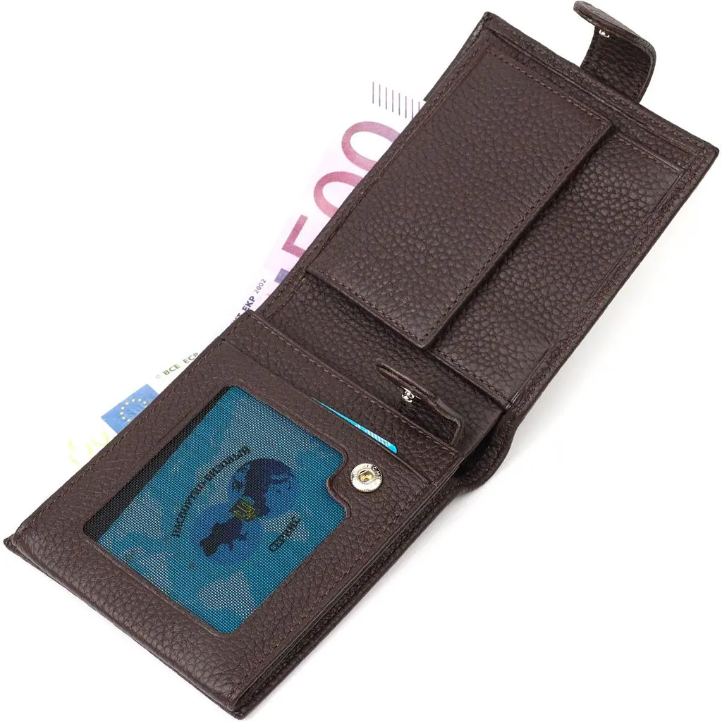 Горизонтальний чоловічий гаманець із натуральної шкіри флотар BOND 22007 коричневий - фото 6