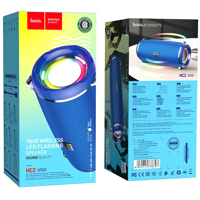 Портативна акустика Hoco Xpress sports BT speaker LED IPX5 HC2 бездротова синя - фото 8