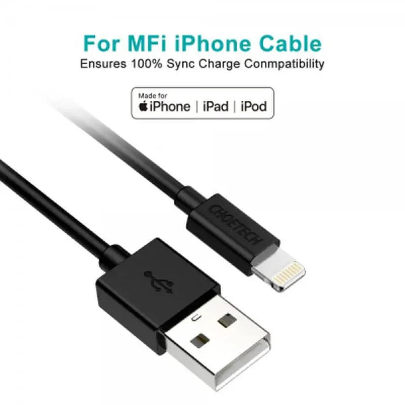 Дата кабель USB 2.0 AM to Lightning 1.8m 2.1A MFI Black Choetech (IP0027-BK) - фото 6