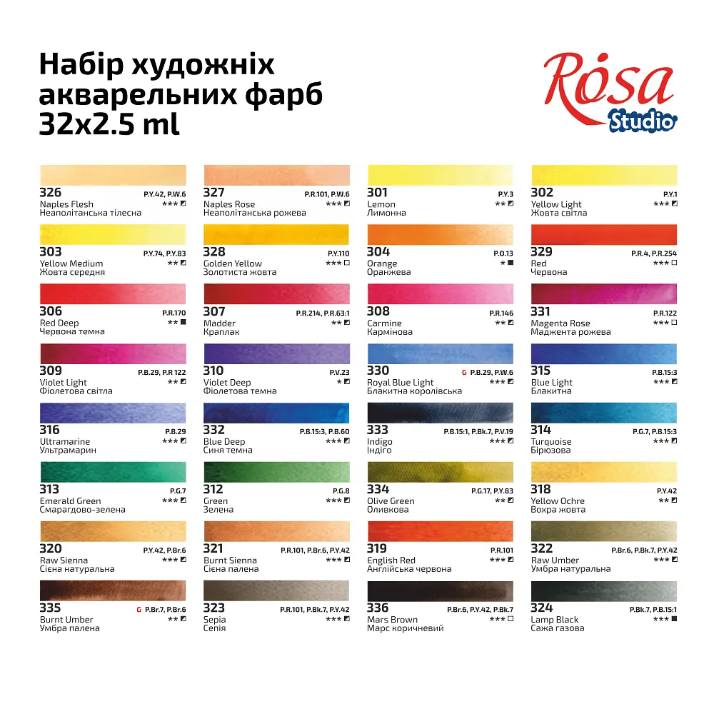 Набір акварельних фарб 32x2,5 мл, кювети, картонна упаковка ROSA Studio (4823098547549) - фото 7