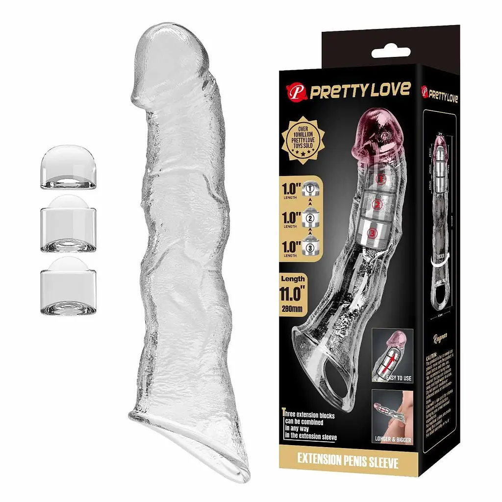 Насадка на пеніс Pretty Love Extension Penis Sleeve Blocks, 28 см (прозорий)