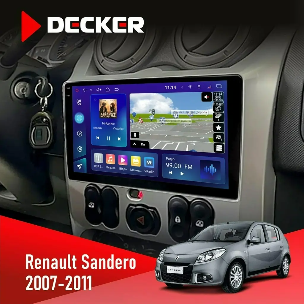 Штатна магнітола Renault Sandero 2007-2011 Decker D9-009 4x64, DSP, 4G, 2k Decker (НФ-00008376)