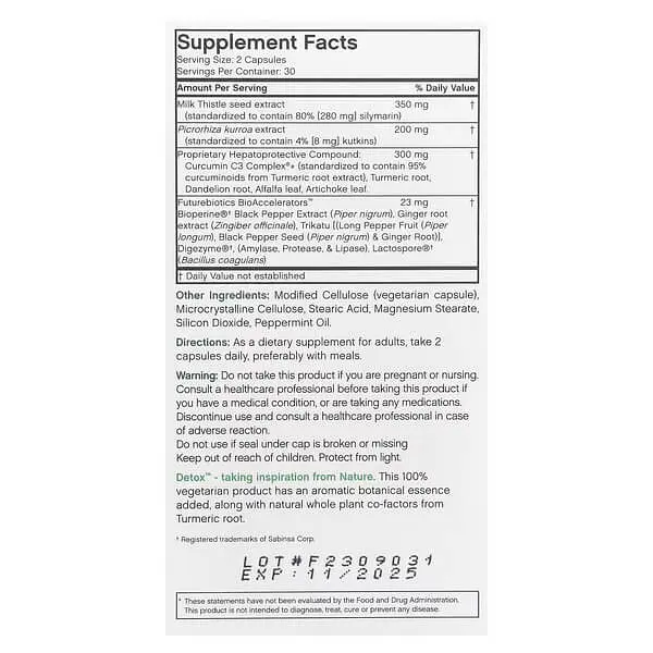 Підтримка печінки та жовчного Detox Daily Liver Support 60 Capsules Futurebiotics vit0005143 - фото 2