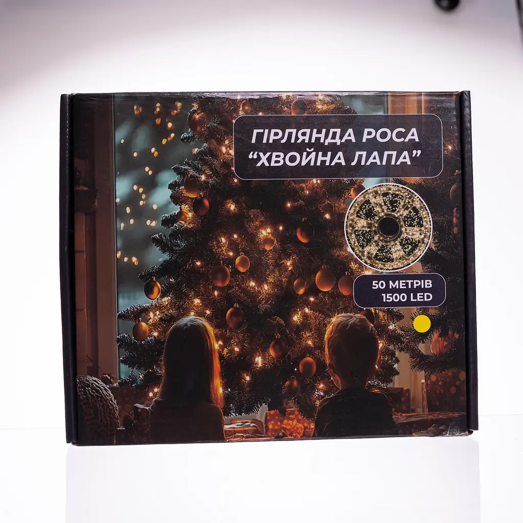 Новорічна гірлянда кімнатна роса Garlando D1500L50MGY 50 м 1500 LED Хвойна лапа зелений дріт Жовте сяйво  - фото 5