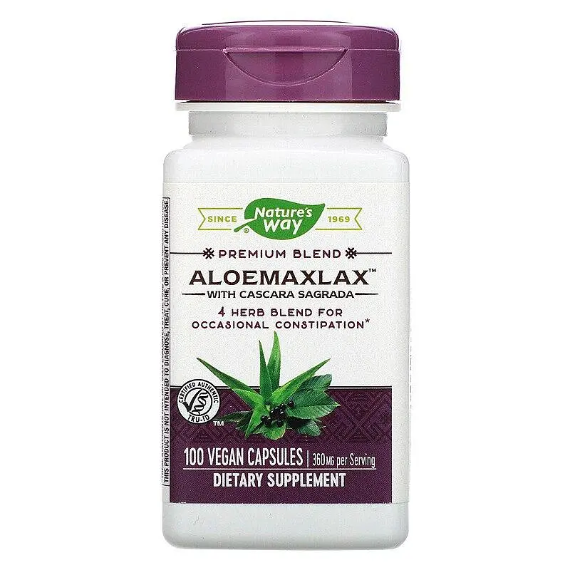 Каскара саграда з алое, AloeMaxLax, 360 мг, 100 веганських капсул Nature's Way vit0002457