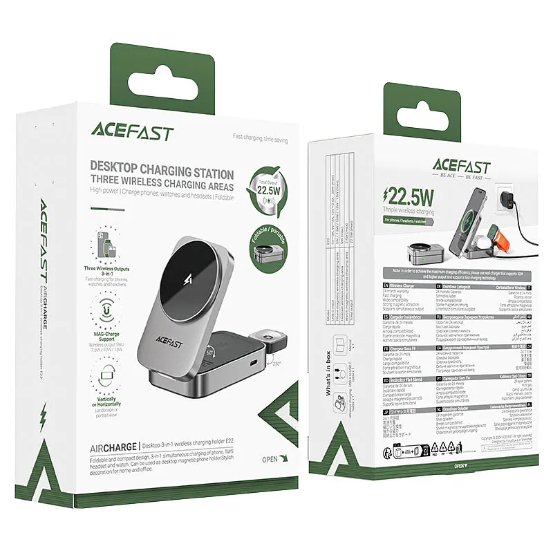 Бездротовий зарядний пристрій ACEFAST E22 Desktop 3-in-1 Wireless Charging holder Metal Gray (6974316284079) - фото 2