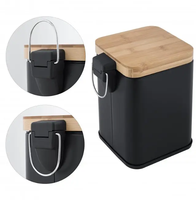 Кошик для сміття Yoka Sido Black Bamboo 3л. для ванної кімнати CH.SIDO-BLK, Чорний матовий - фото 8