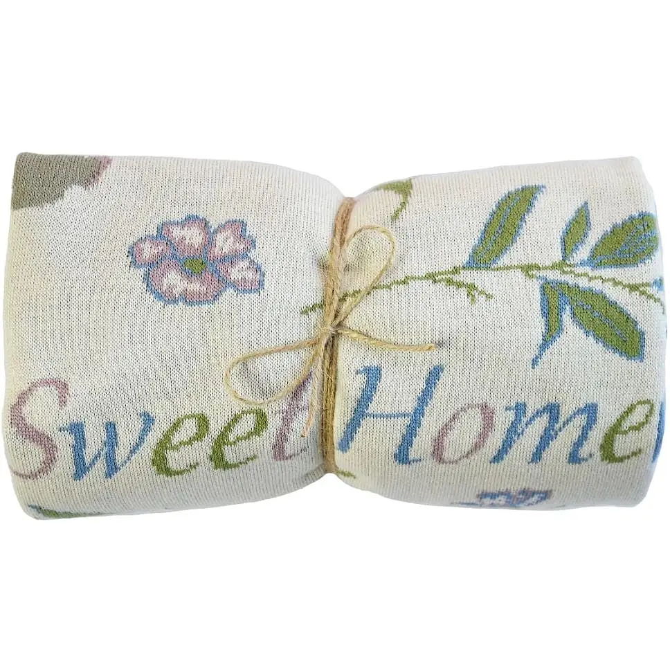 Плед Прованс Sweet home в'язаний 90х130 см бежевий із зеленим (28455) - фото 4