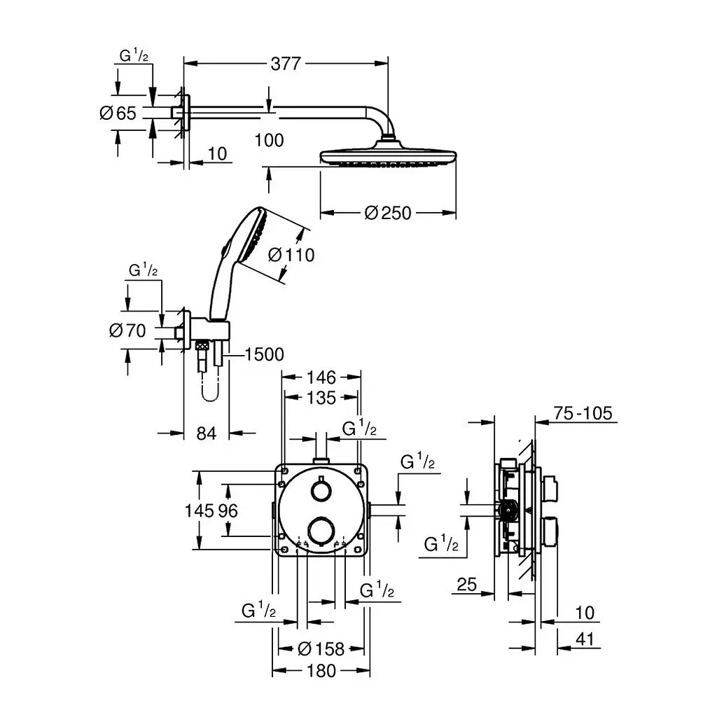 Душова система термостатична Grohe QuickFix Precision з Vitalio Start 250 348832430, Чорний матовий - фото 2