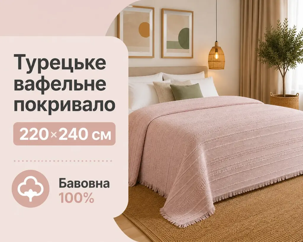 Турецьке вафельне покривало First Choice Sole 220x240 см Pudra