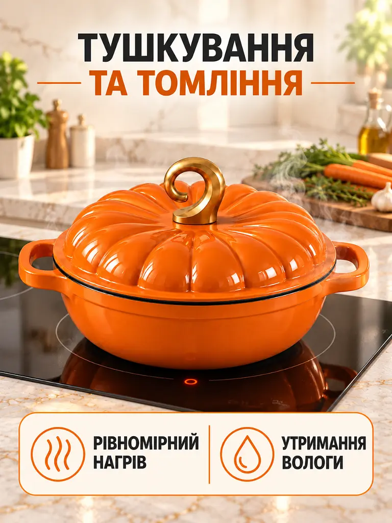 Сотейник з кришкою чавунний емальований 28 см 4 л помаранчевий (37261551) - фото 9