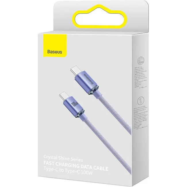 Кабель Baseus Crystal Shine Series Fast Charging Cable Type-C to Type-C 100W 1.2m CAJY000605 Purple - фото 4