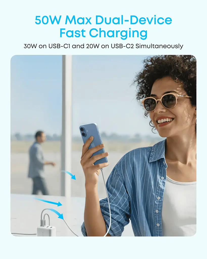 Мережевий зарядний пристрій Anker Zolo Charger - 50W, 2xUSB-C & 2xUSB-A White (7285027) - фото 3