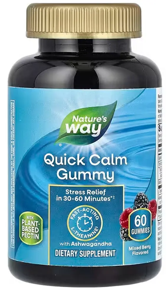 Заспокійлива з ашвагандою NatureWay Quick Calm Gummy зі смаком ягід 60 жувальних цукерок