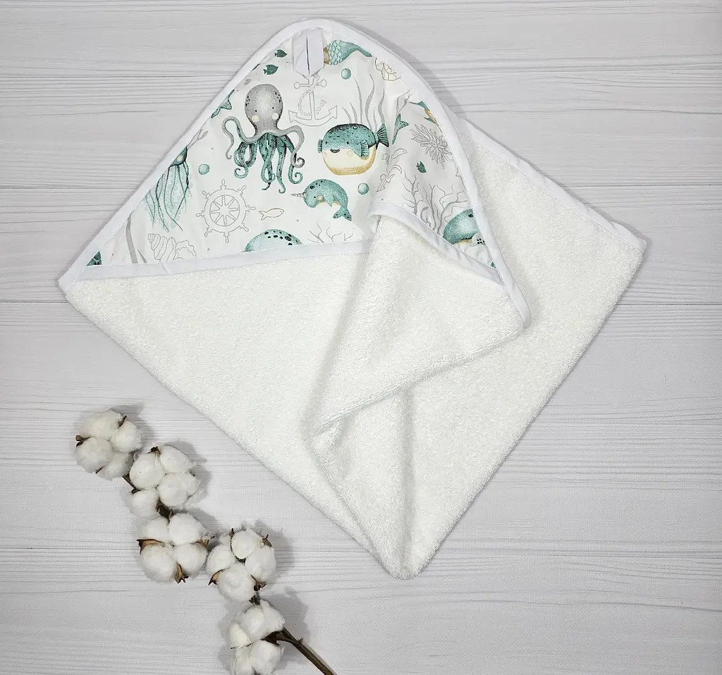 Дитячий рушничок-куточок 80х80 a.l.babybox Морські мешканці Білий - фото 2