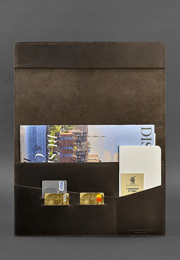 Кожаная папка для документов А4 (на магнитах) темно-коричневая Crazy Horse - фото 3