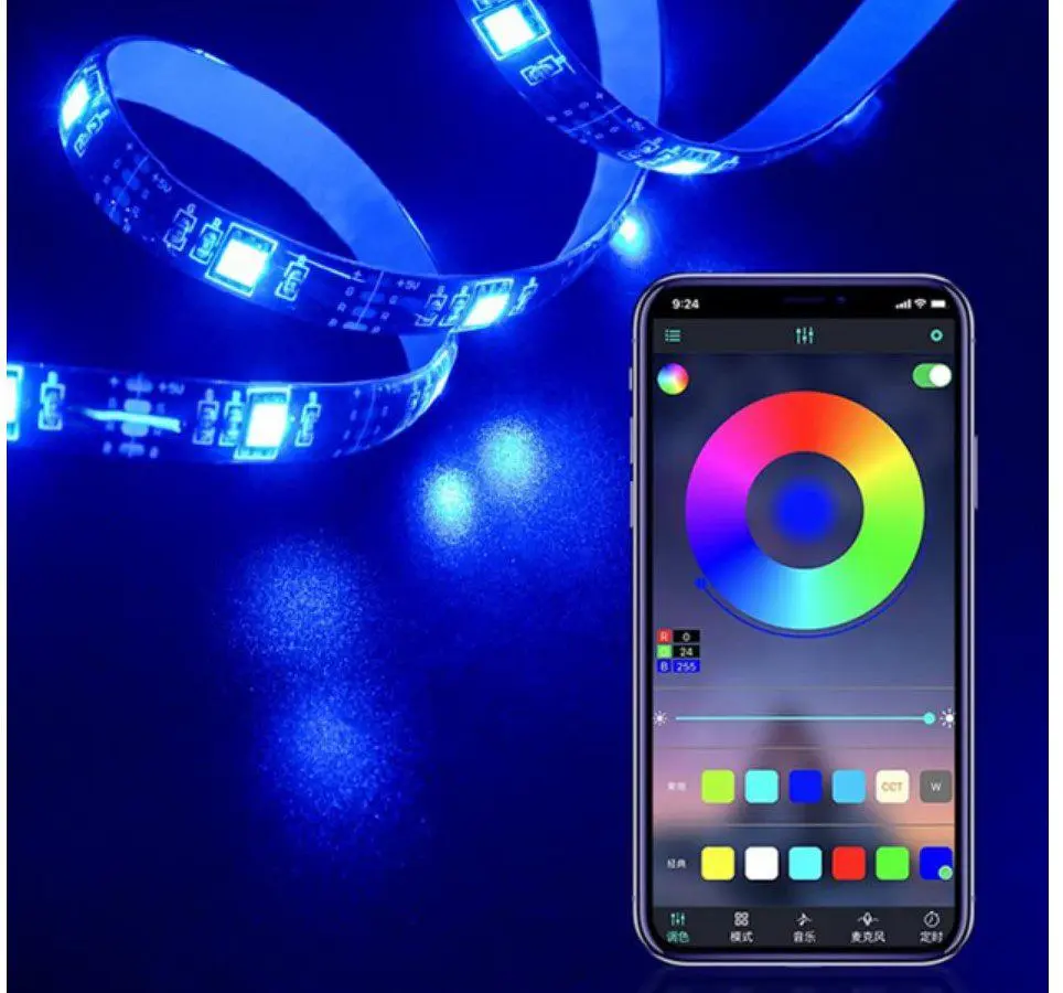 Світлодіодна стрічка гірлянда Voltronic LED RGB 5050 з Bluetooth додатком, від USB 5V, 5 метрів, водостійка - фото 4