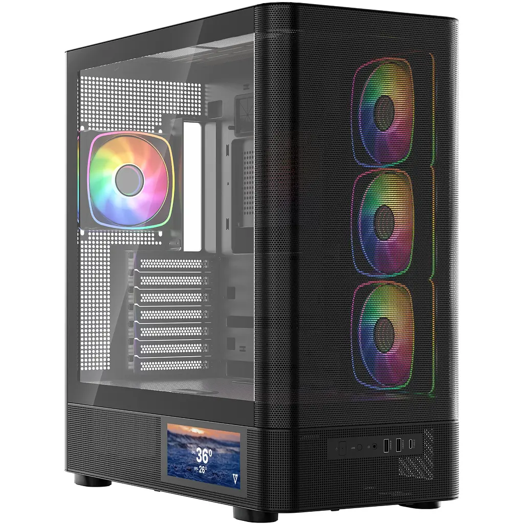 Корпус Modecom VOLCANO AQ400 ARGB MIDI SIDE LCD 6,2”, 4x120mm fans BLACK без БЖ ATX - фото 3