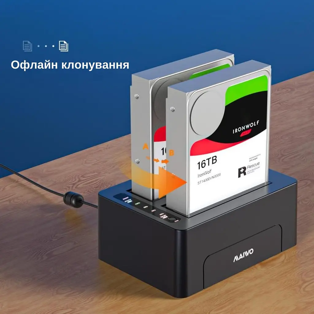 Док-станція клонувальник Maiwo для двох SSD/HDD 2.5/3.5" SATA USB 3.0 (K3082 2501) Чорна - фото 6