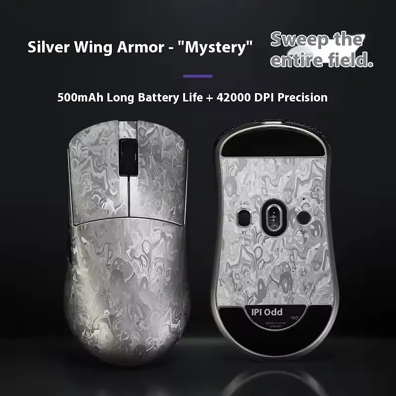 Игровая беспроводная мышка IPI QI Pro / Три режима подключения / 42000 DPI / Сенсор PAW3950 / Silver - фото 2