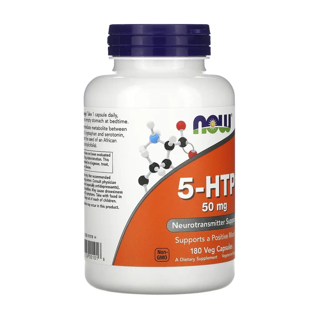 Амінокислота Now Foods 5-HTP (гідроксітріптофан), 50 мг, 180 вегетаріанських капсул (NOW-00101) - фото 2