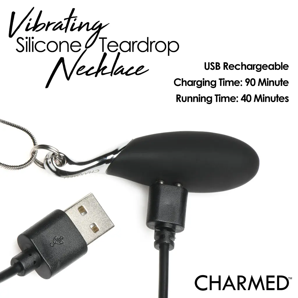 Кольє з підвіскою вібратором Charmed Vibrating Silicone Teardrop Neckl, 90 см (чорний) - фото 9