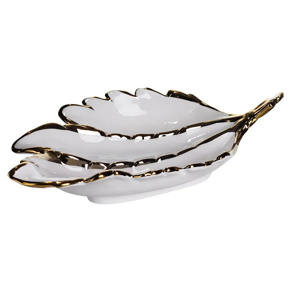 Менажница фарфоровая на 3 секции для закусок 40×25×7.5 (см) Белый с золотом Yiwu ZBSY-16 - фото 4