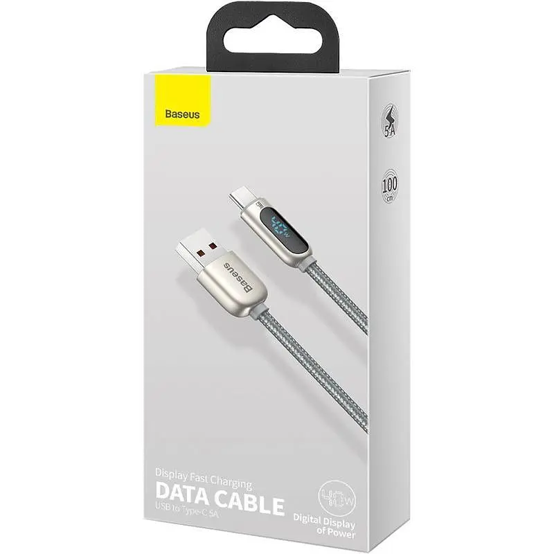 Кабель Baseus Display Fast Charging Cable USB to Type-C 5A 1m CATSK-0S Silver - фото 4