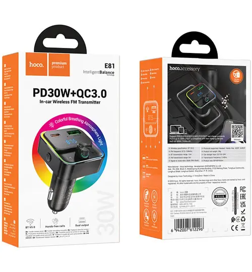 Автомобільний FM модулятор (трансмітер) Hoco E81 PD30W + QC3.0 з швидкою зарядкою - фото 3