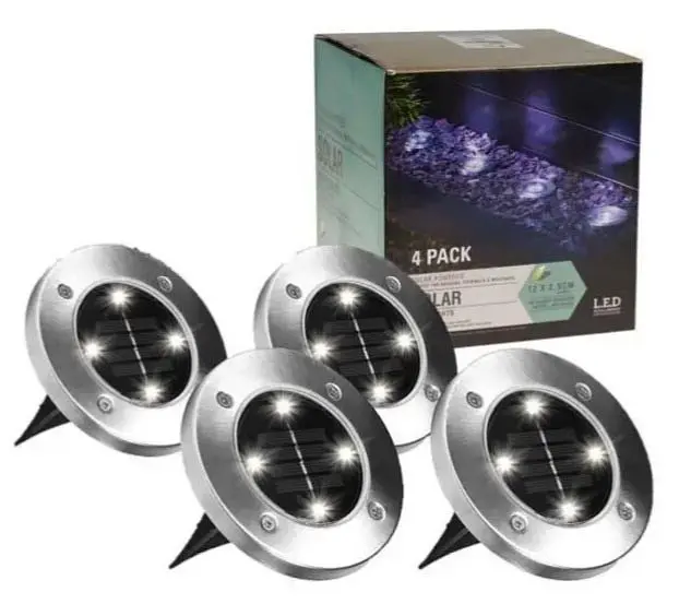 Солнечные уличные светильники Solar Disk Lights 4шт. подсветка газона на солнечной батарее садовые фонари - фото 9