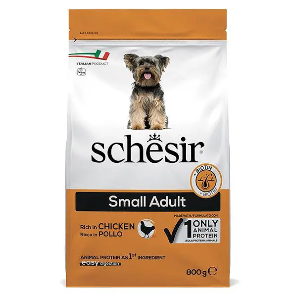 Сухий монопротеїновий корм Schesir Dog Small Adult Chicken Шезір для дорослих собак малих порід з куркою 800 г (ШСВМК0.8)