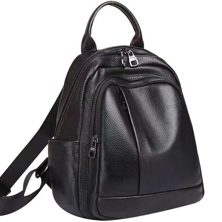 Шкіряний жіночий міський рюкзак на блискавці чорний 85271 Tiding Bag - фото 2