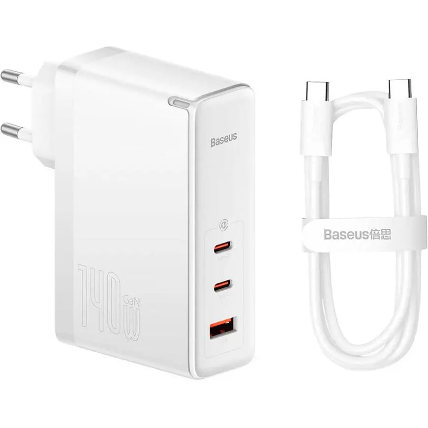 Мережевий зарядний пристрій Baseus GaN5 Pro Fast Charger 2C+U 140W White + Cable USB-C (CCGP100202) [96286] - фото 2
