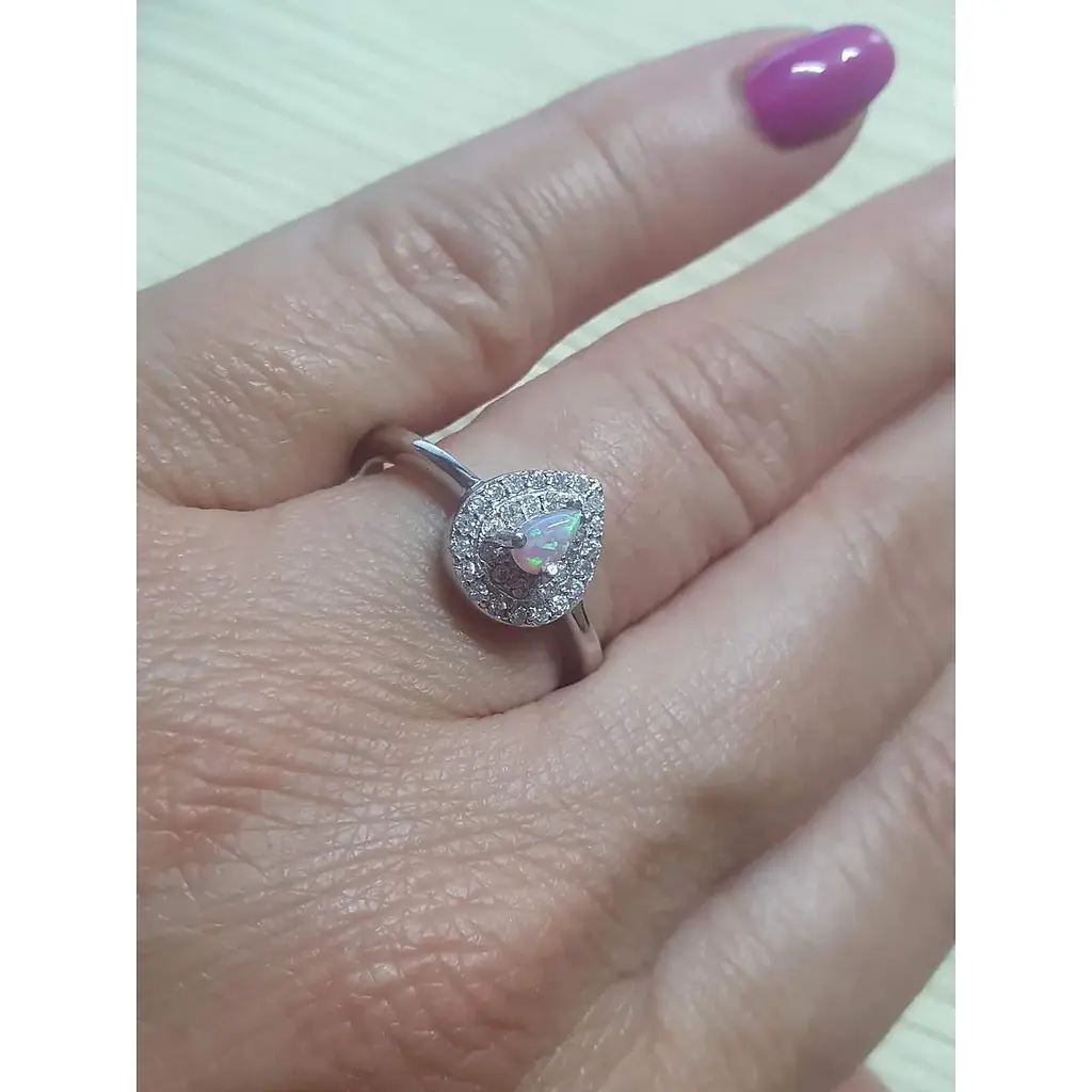 Срібне кільце Срібний рай з фіанітами і опалом. 2221 067005 18,5 - фото 2