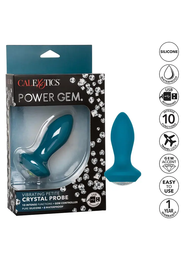 Анальна пробка Power Gem Vibrating Crystal Probe 10,7 см (блакитний) - фото 9