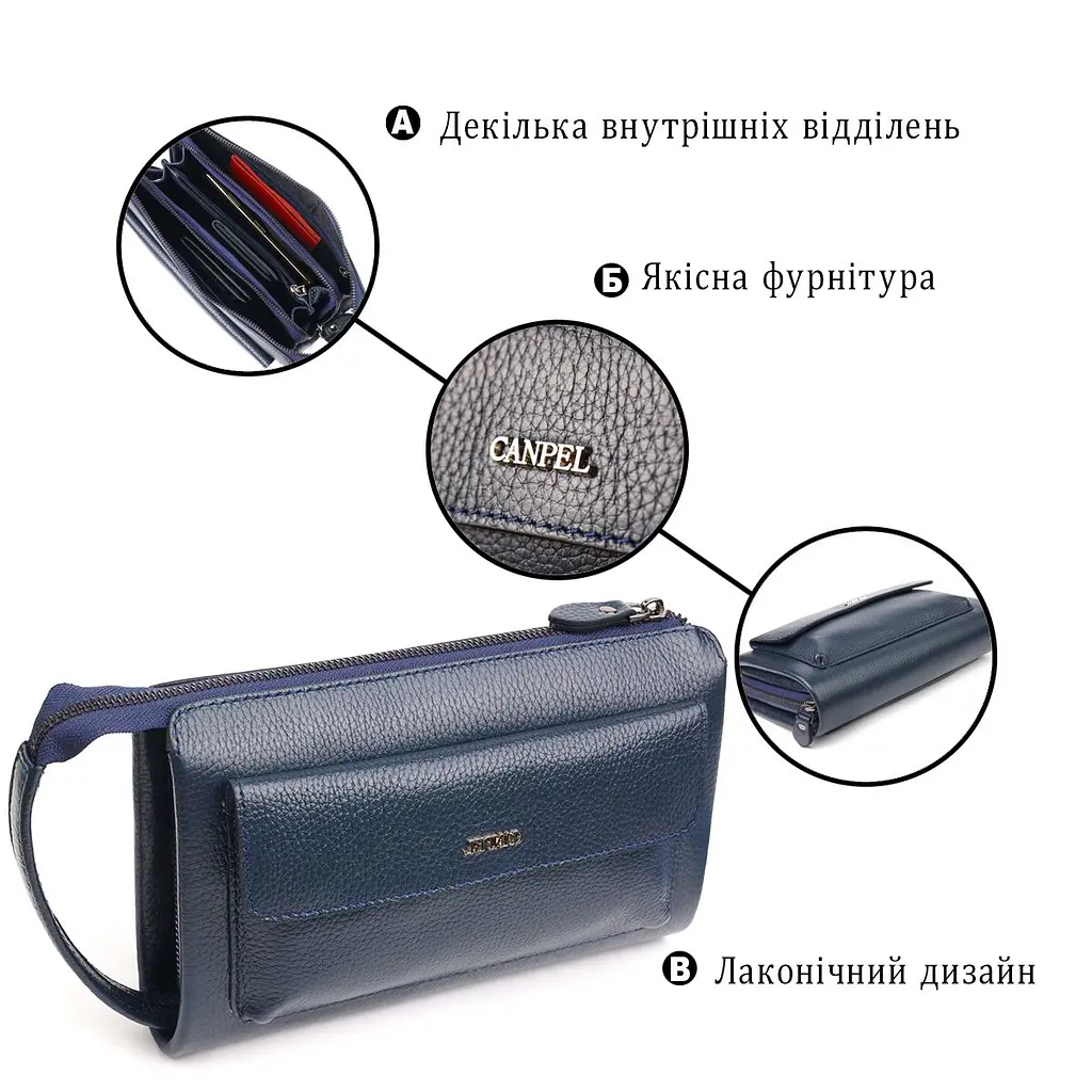 Сучасний чоловічий клатч із натуральної зернистої шкіри Canpellini 21558 синій - фото 4
