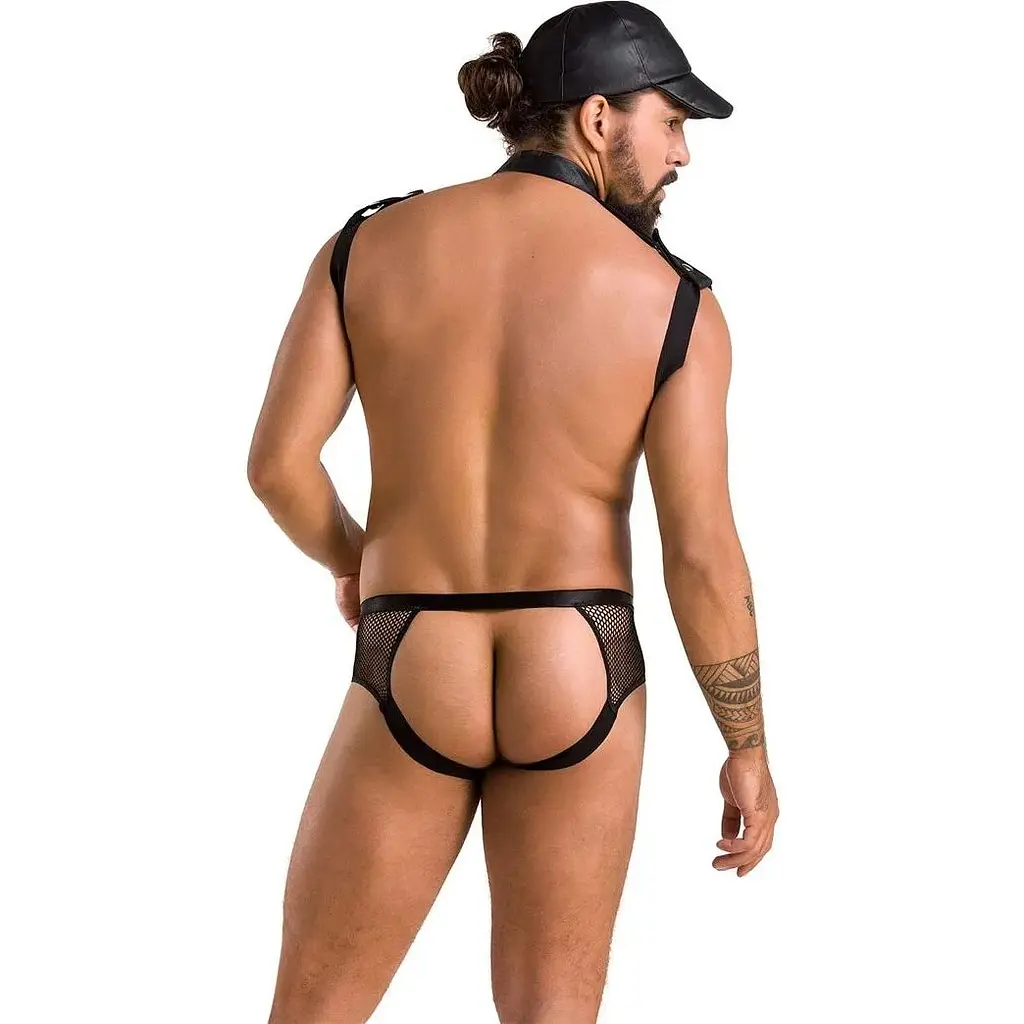 Комплект еротичної чоловічої білизни Passion 038 Set John L/XL Black, боді, кепка - фото 2