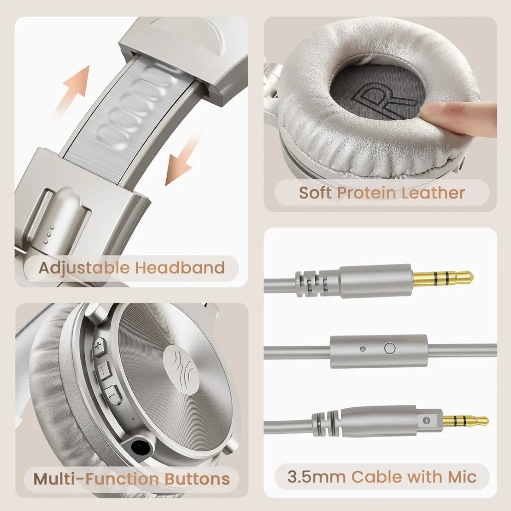 Гарнитура OneOdio Studio Pro C, Bluetooth+3,5мм, Silver - фото 2