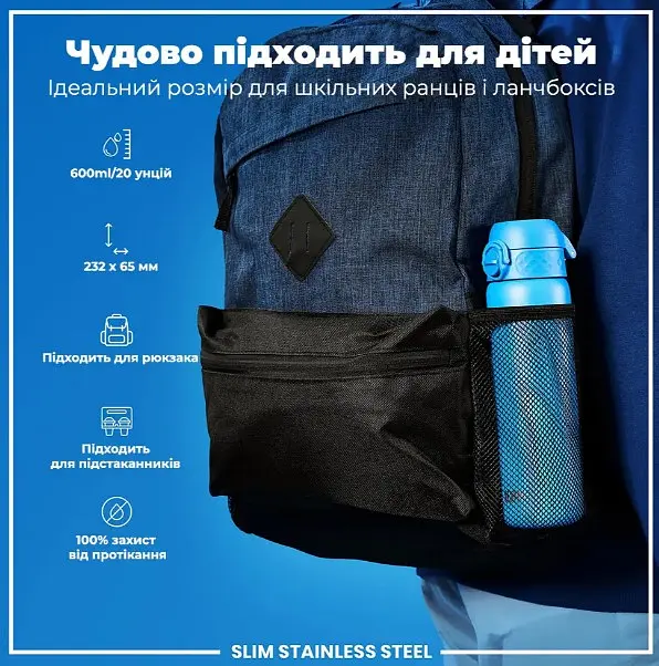 Пляшка для води ION8 металева 600 мл Stainless Steel Blue (I8SS600BLU) - фото 5
