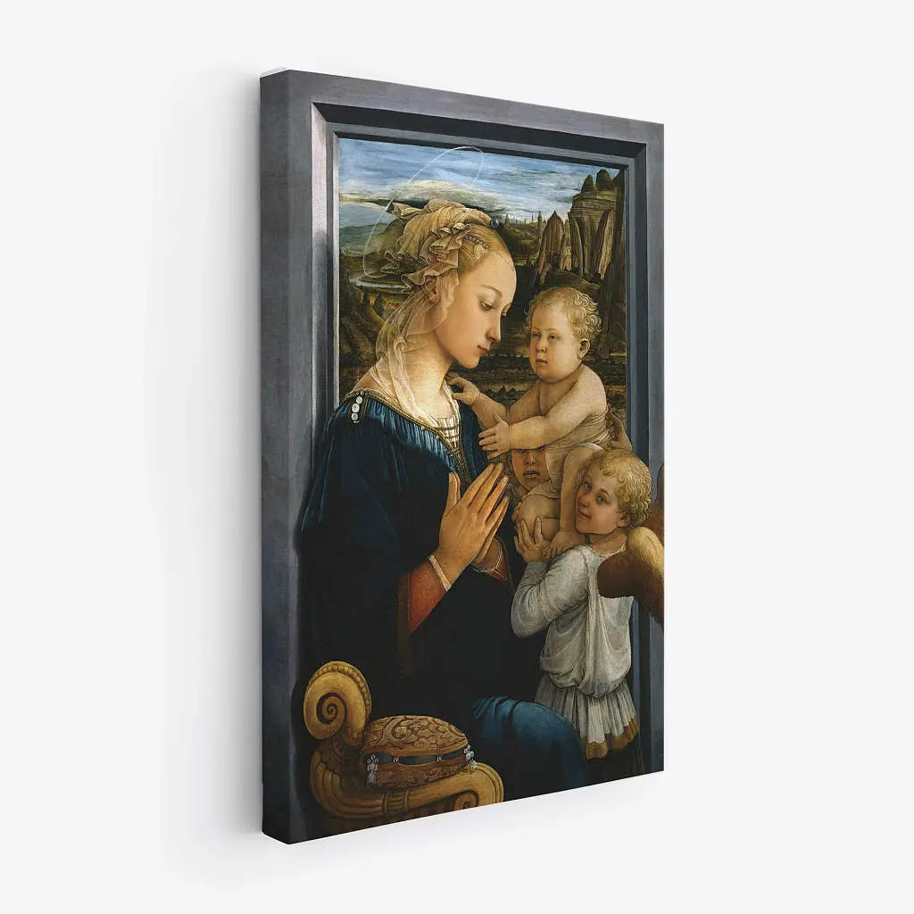 Інтер'єрна картина Мадонна з немовлям і ангелами, Філіппо Ліппі, Filippo Lippi, Madonna and Child, релігійний декор, 60×40 см (id6972) - фото 2