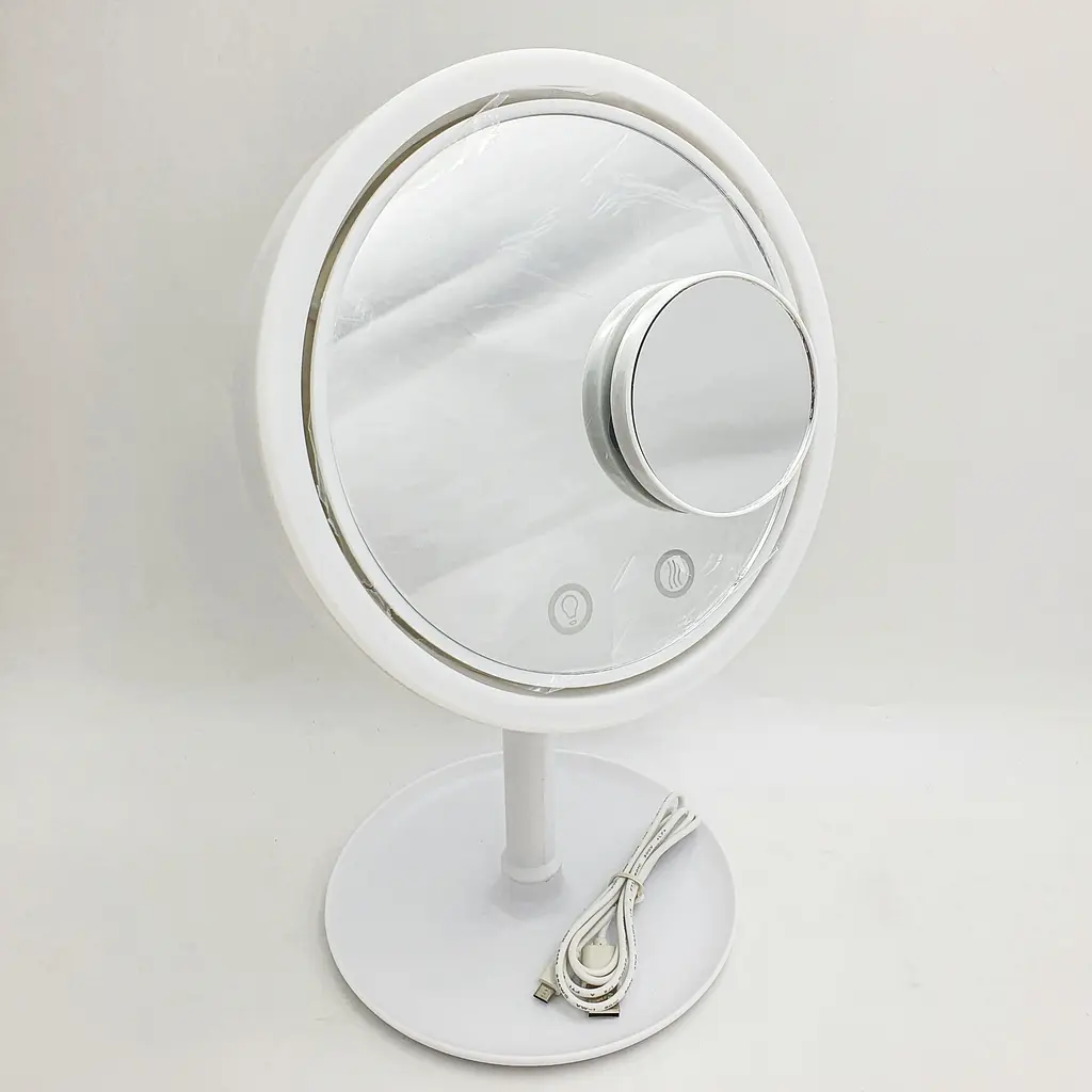 Настільне косметичне дзеркало з LED підсвічуванням та вентилятором Beauty Breeze Mirror білий