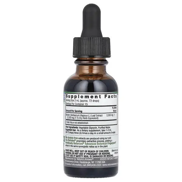 Другие экстракты Mullein Leaf 2,000 mg 30 ml Nature's Answer vit0005851 - фото 2